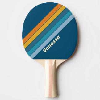 Blue Sun Striped with Name Ping Pong Paddle
