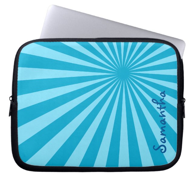 Blue Sunburst "Add Your Name" Laptop Sleeve (Front)