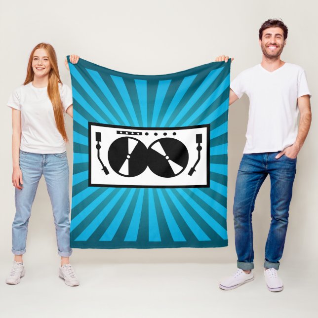 Blue Sunburst DJ Turntable Music Fleece Blanket (In Situ)