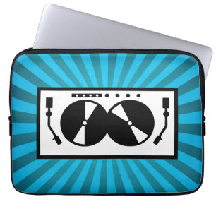 Blue Sunburst DJ Turntable Music Laptop Sleeve