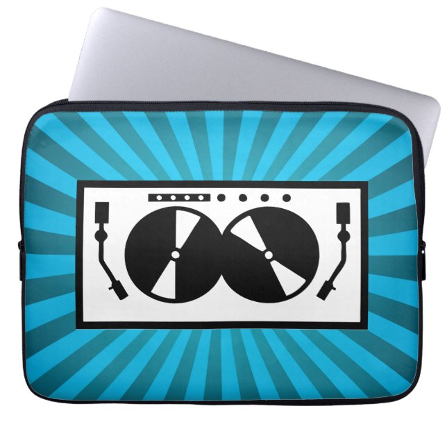 Blue Sunburst DJ Turntable Music Laptop Sleeve (Front)