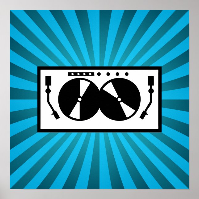 Blue Sunburst DJ Turntable Music Poster (Front)