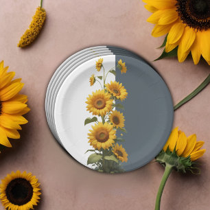 Blue Sunflower Baby Shower Paper Plate