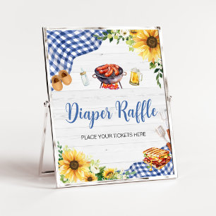 Blue Sunflower BBQ Baby Shower Diaper Raffle Poster