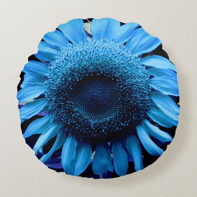 Blue Sunflower, blue daisy, blue flower Round Cushion (Front)