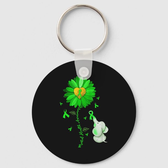 Blue Sunflower Elephan Outfit Spread Mental Health Key Ring (Front)