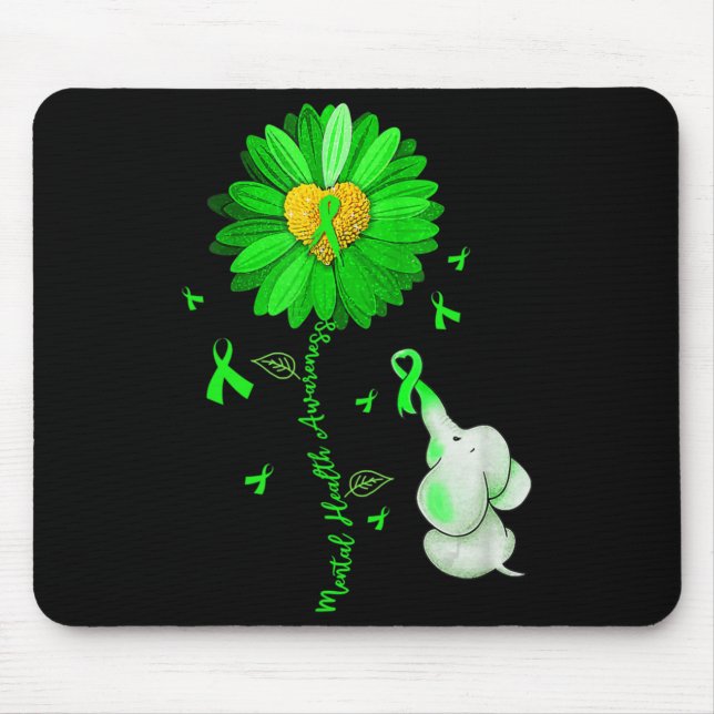Blue Sunflower Elephan Outfit Spread Mental Health Mouse Mat (Front)