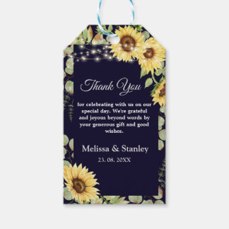 Blue Sunflower Eucalyptus String Lights Wedding  Gift Tags