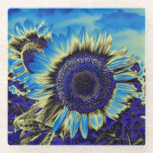 Blue Sunflower Glass Coaster