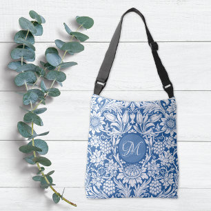 Blue Sunflower Grapes William Morris Monogram Crossbody Bag