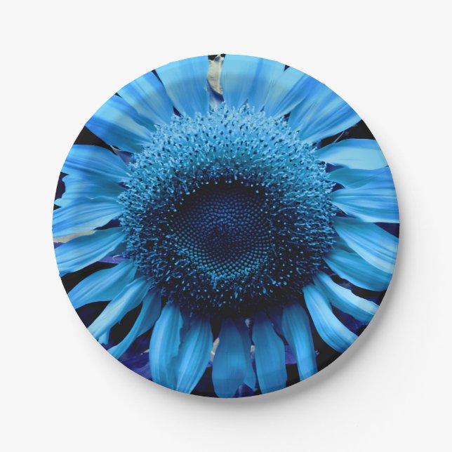 Blue  Sunflower Paper Plate (Front)