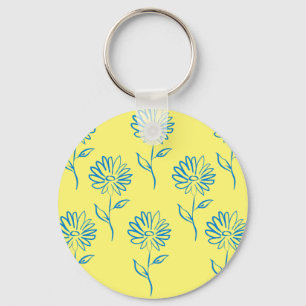 Blue Sunflower Pattern Key Ring