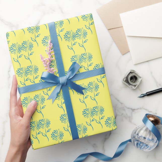 Blue Sunflower Pattern Wrapping Paper (Gifting)