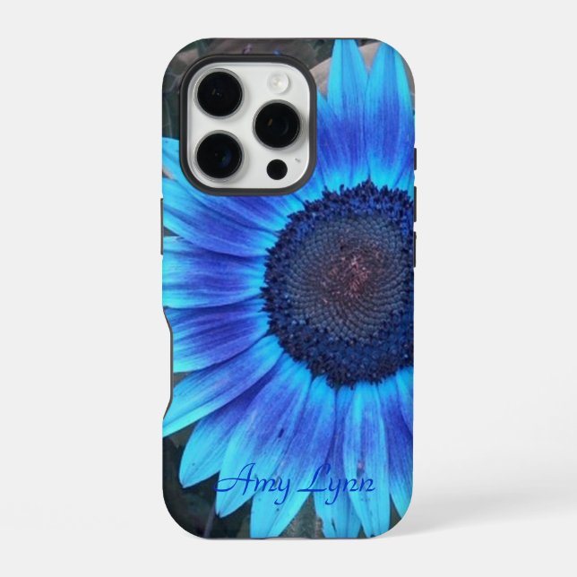 Blue Sunflower *Personalise* iPhone Case (Back)