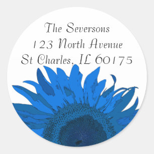 Blue Sunflower Return Address Classic Round Sticker