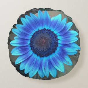 Blue Sunflower Round Cushion