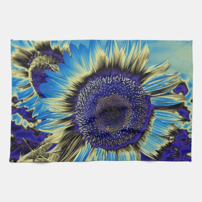 Blue Sunflower Tea Towel (Horizontal)