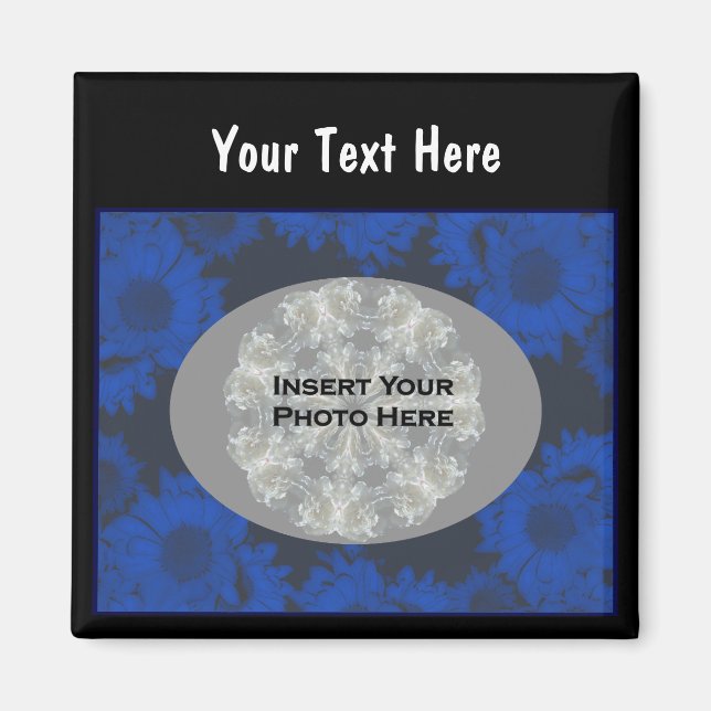 Blue Sunflowers Design Floral Photo Magnet (Front)