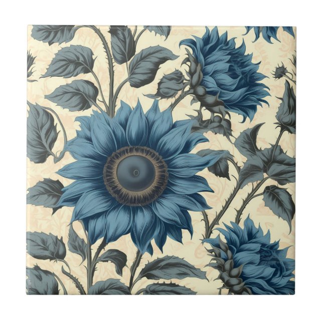 Blue sunflowers pattern tile (Front)