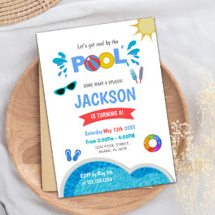 Blue sunglass Pool Birthday Invitations