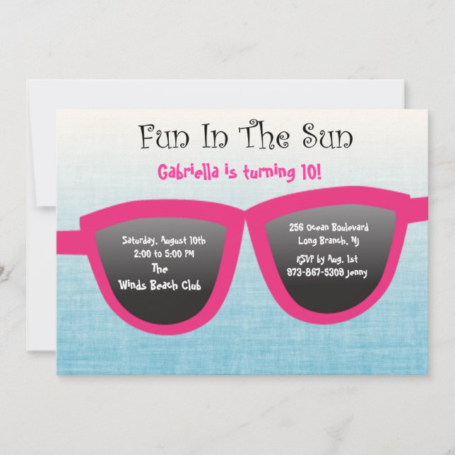 Blue SunGlasses Birthday Party Invitation (Front)