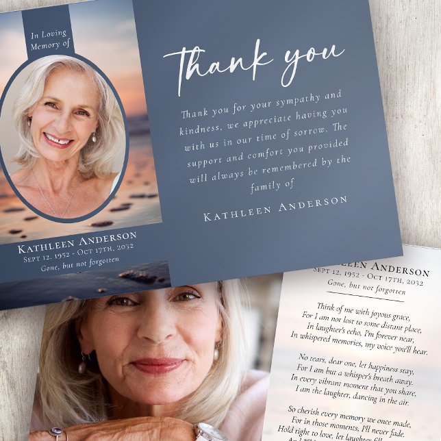 Blue Sunrise Photo Funeral Memorial  Thank You Card (Creator Uploaded)