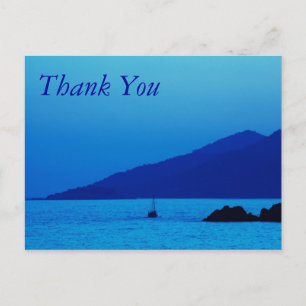 blue sunset and boat thank you postcard