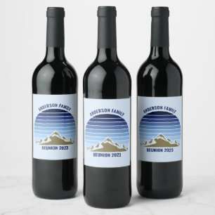 Blue Sunset Mountain Custom Family Reunion Party Wine Label