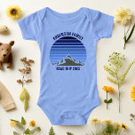 Blue Sunset Mountain Custom Family Reunion Trip<br><div class="desc">This cool blue vintage sunset over rocky mountains in nature makes a great image for a baby bodysuit for a family reunion,  road trip,  or summer vacation. Commemorate your mountain trip with this infant outfit. Just add your own last name and the year with our personalisation tool.</div>