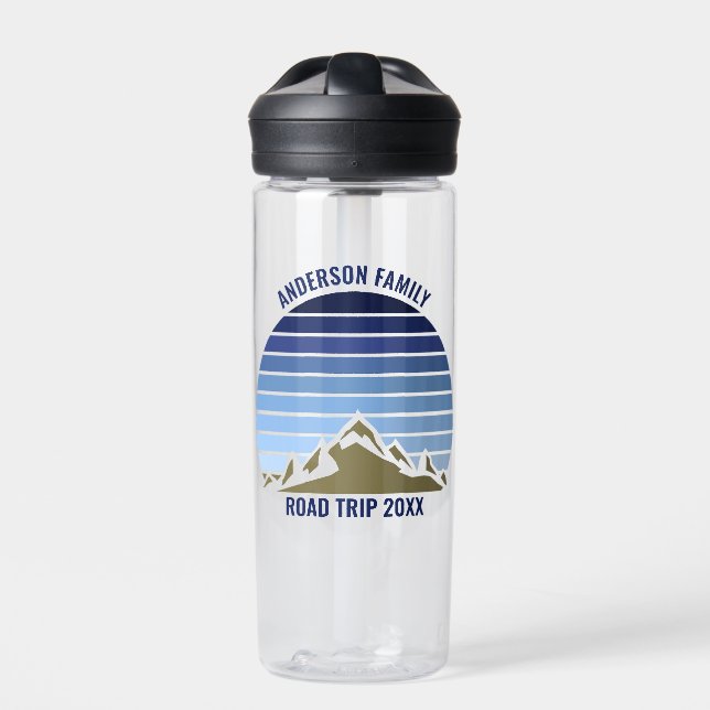 Blue Sunset Mountain Custom Family Reunion Trip Water Bottle (Front)