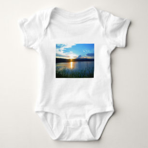 Blue sunset on lake baby bodysuit