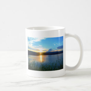 Blue sunset on lake coffee mug