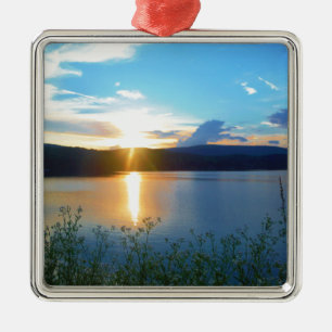 Blue sunset on lake metal tree decoration