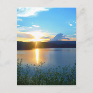 Blue sunset on lake postcard