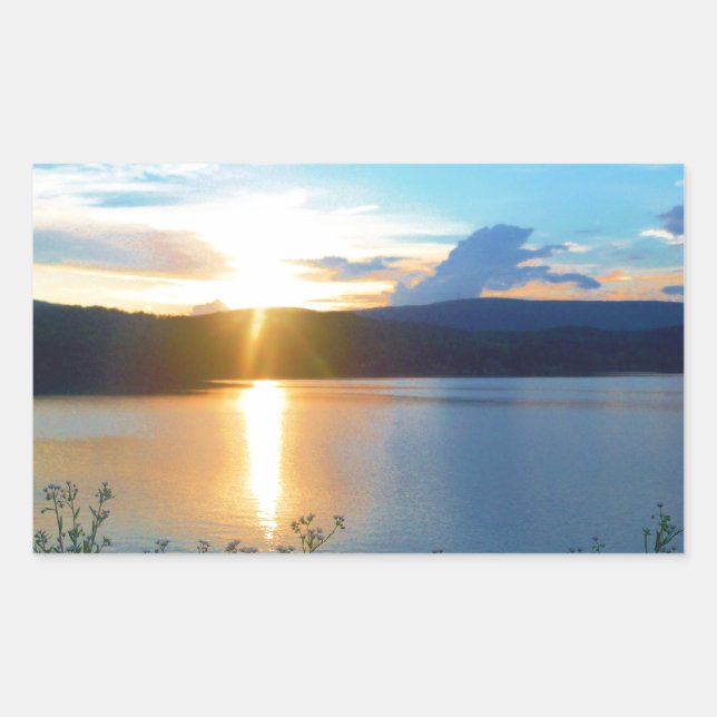 Blue sunset on lake rectangular sticker (Front)