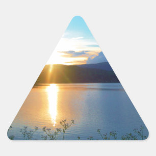 Blue sunset on lake triangle sticker