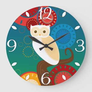 Blue Sunset Owl Large Clock
