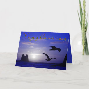 blue sunset silhouettes anniversary card