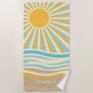 Blue Sunset Waves Beach Towel