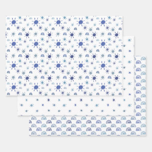 Blue Sunshine and Rainbow Wrapping Paper Sheets