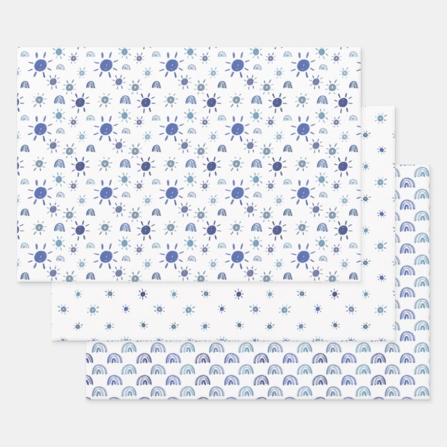 Blue Sunshine and Rainbow Wrapping Paper Sheets (Set)
