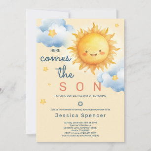 Blue Sunshine Sun Here Comes the Son Baby Shower Invitation
