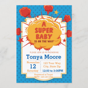 Blue Super Baby Shower Invitation