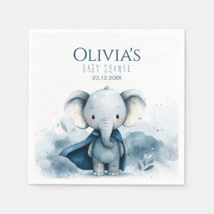 Blue Superhero Elephant Baby Shower Paper Napkin