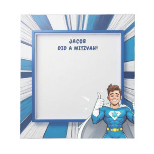 Blue Superhero Personalised Mitzvah Note Pad