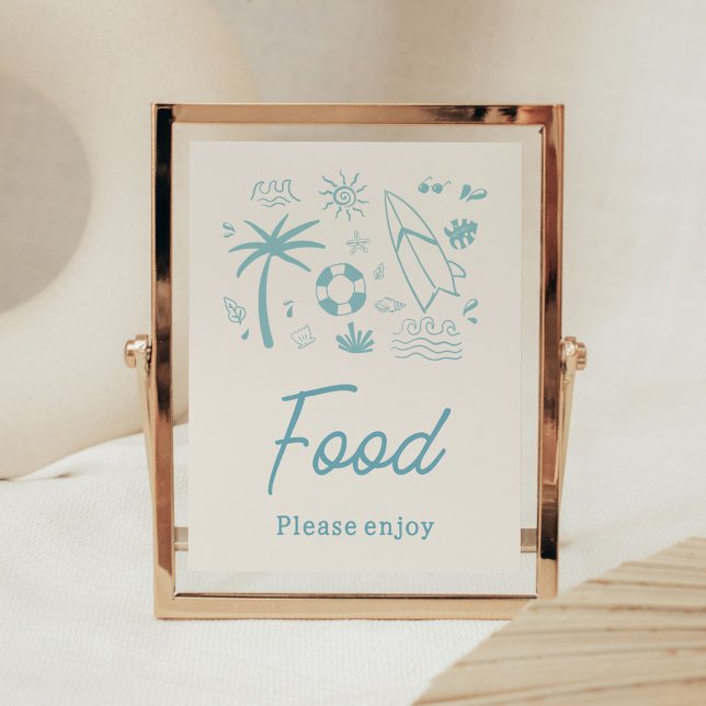 Blue Surf Baby on Board Baby Shower Food Poster (Blue Surf Baby on Board Baby Shower Food Sign)