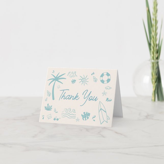 Blue Surf Baby on Board Baby Shower Thank You Card (Front)