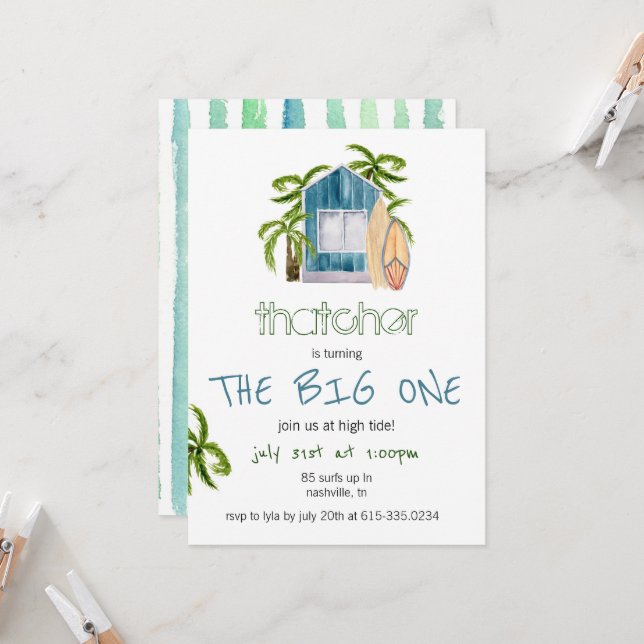 Blue Surf House Beach Birthday Invitation (Front/Back In Situ)