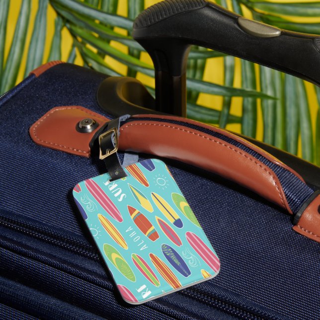 Blue Surfboard Luggage Tag (Front Insitu 1)