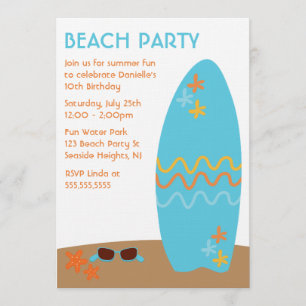Blue Surfboard Summer Themed Party Invitation
